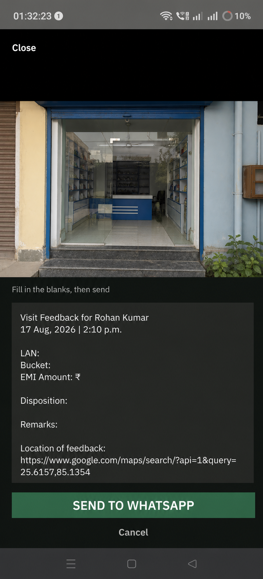 Premade field visit template ready to share through WhatsApp